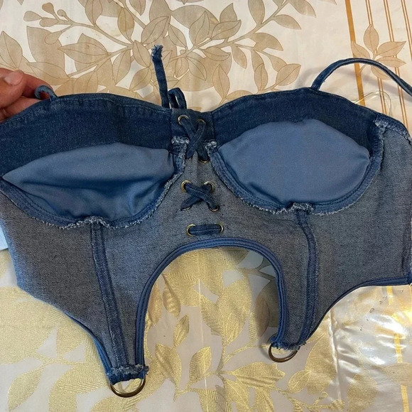 Crop Top Women Summer Sexy Denim
Lace Up Bandage Camisole Female size L(S/M) - Picture 7 of 7